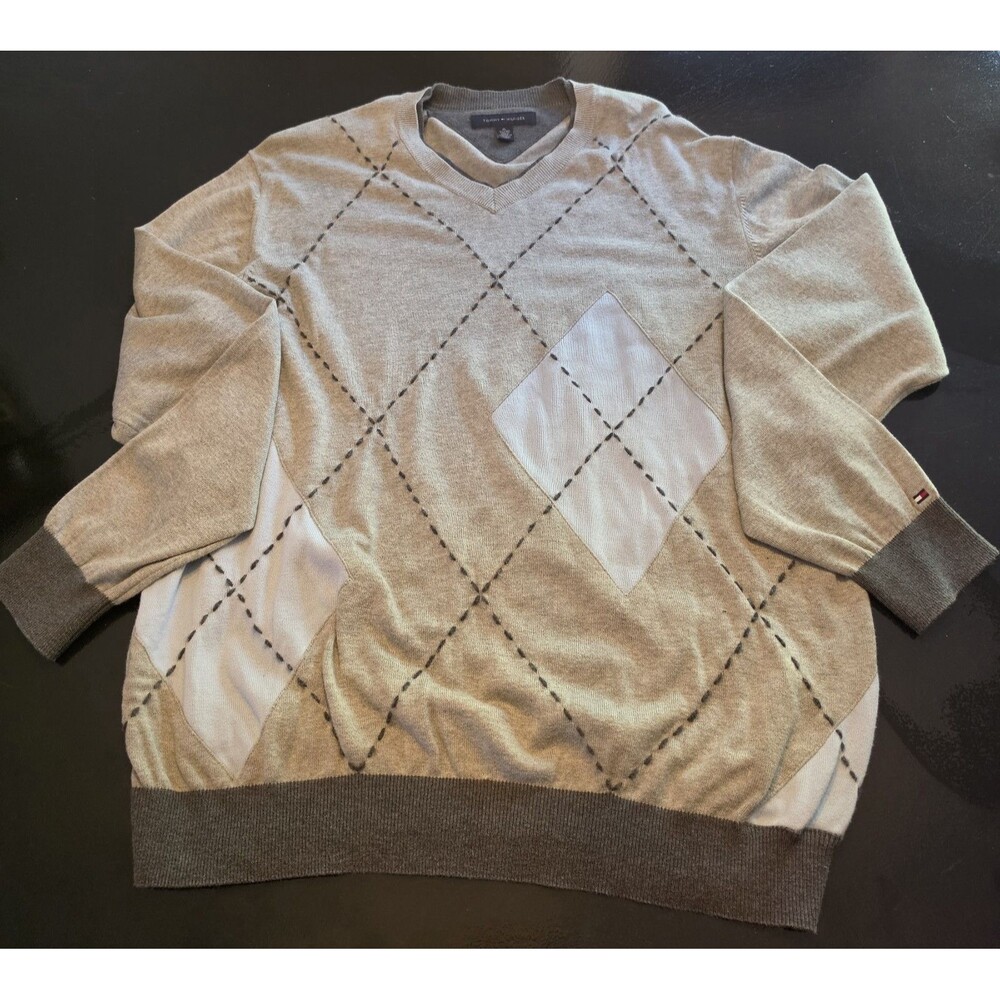 Tommy Hilfiger Argyle lambswool Sweater Mens XL Grandpa Core Preppy Golf VTG '07